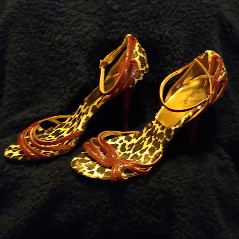 Sexy leopard skin and Purple high heel sandals